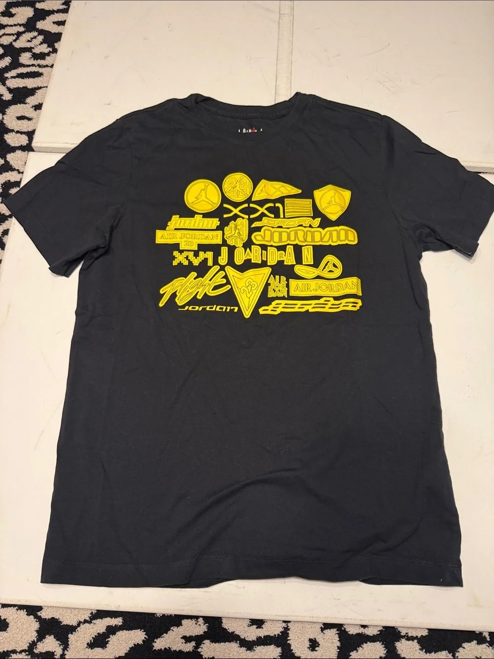 Jordan Short Sleeve Crew Tee in Black with Yellow Logo Graphics